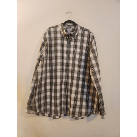 Carhartt Relaxed Fit Men's 2XL Green/Tan Plaid Button-Up‎ Long Sleeve Shirt - Picture 1 of 10